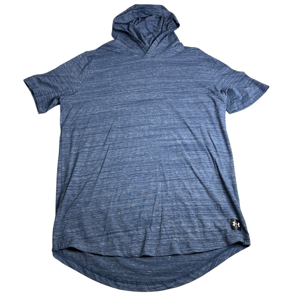 Under Armour Mens XXL Blue Space Dye Short Sleeve Hoodie Curved Hem